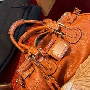 Vintage Women's Leather Satchel Handbag in Cognac Brown